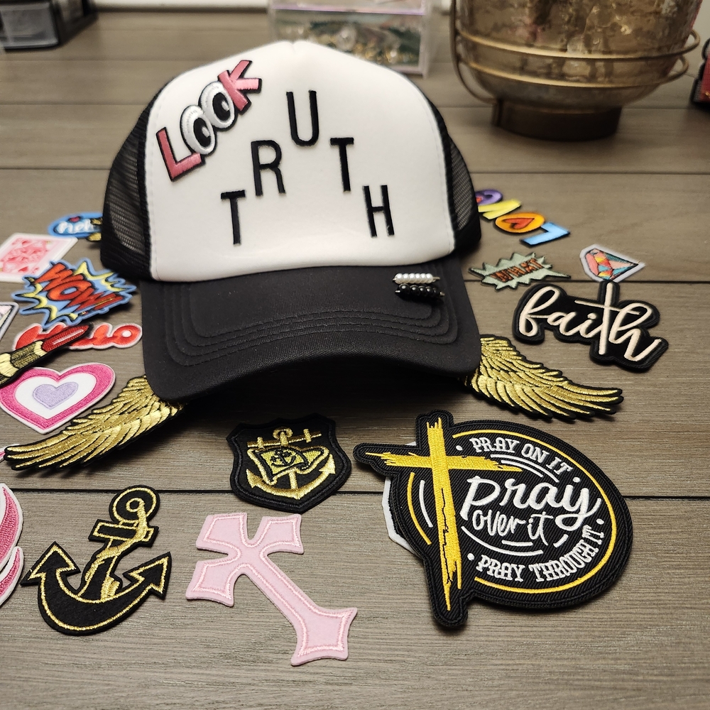 Black and White Kids Cap with Patches